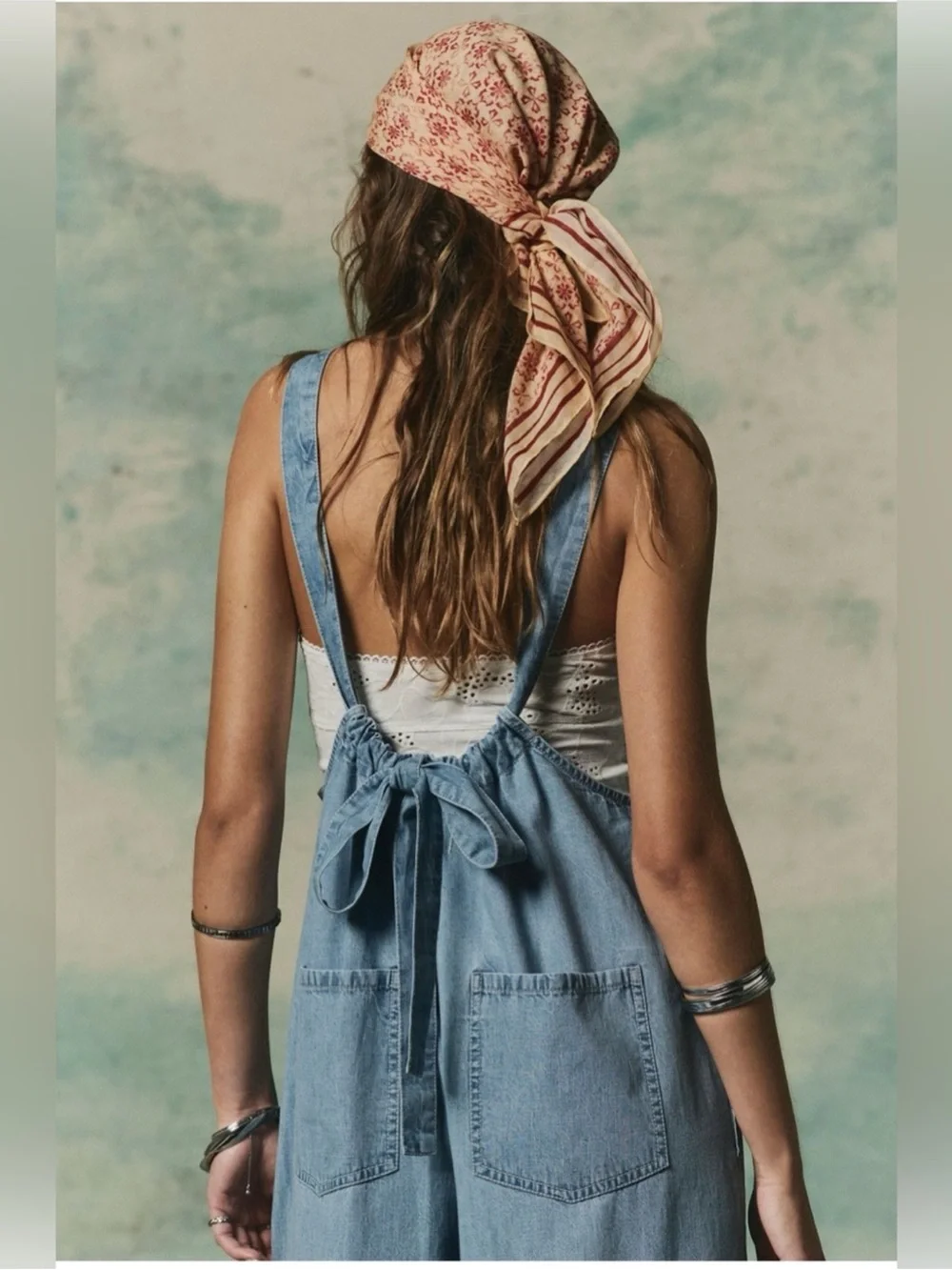 Free People Light Blue Wide-Leg Denim Jumpsuit